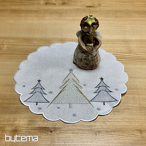 Vyšívaný ubrus a šál ŠEDO ZLATÉ STROMEČKY