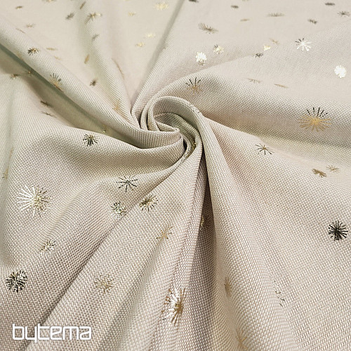 Bavlna CANVAS látka ZLATÉ HVĚZDIČKY na režné