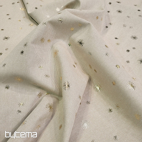 Bavlna CANVAS látka ZLATÉ HVĚZDIČKY na režné