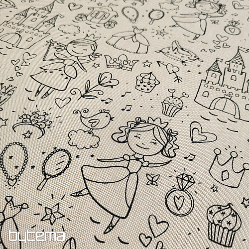 Látka na malování PRINCEZNY na režném podkladu