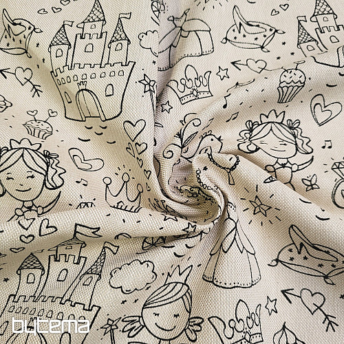 Látka na malování PRINCEZNY na režném podkladu