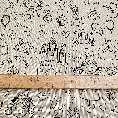 Látka na malování PRINCEZNY na režném podkladu