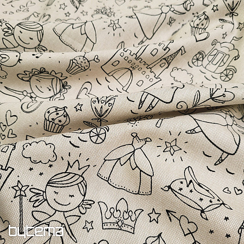 Látka na malování PRINCEZNY na režném podkladu