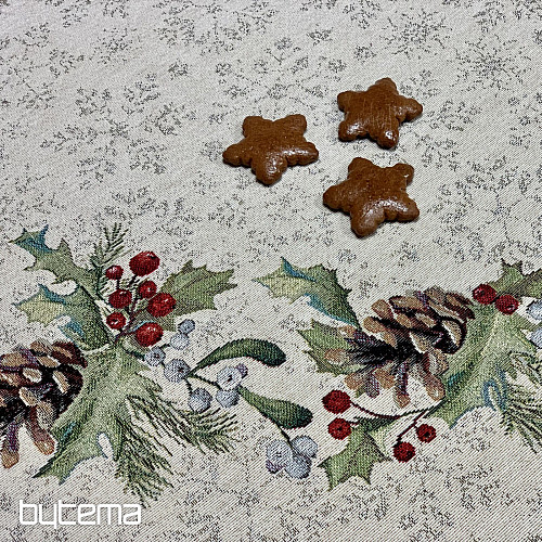 Vánoční gobelínový ubrus kulatý ŠIŠKA a JMELÍ