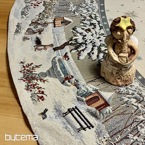 Vánoční gobelínový ubrus kulatý NOČNÍ ZIMA