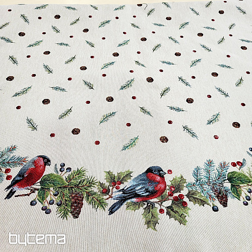 Vánoční gobelínový ubrus kulatý ZIMNÍ PTÁČEK