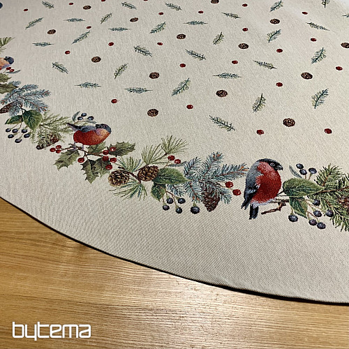Vánoční gobelínový ubrus kulatý ZIMNÍ PTÁČEK