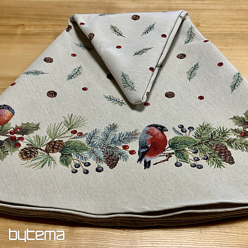 Vánoční gobelínový ubrus kulatý ZIMNÍ PTÁČEK