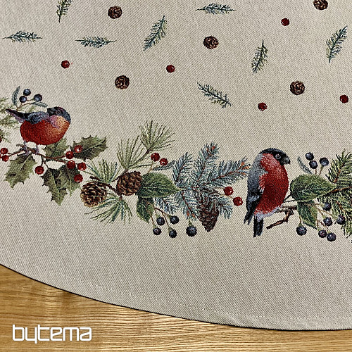Vánoční gobelínový ubrus kulatý ZIMNÍ PTÁČEK