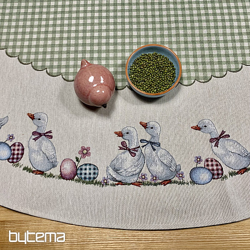 Gobelínový ubrus kulatý HUSIČKY ZELENÉ KÁRO