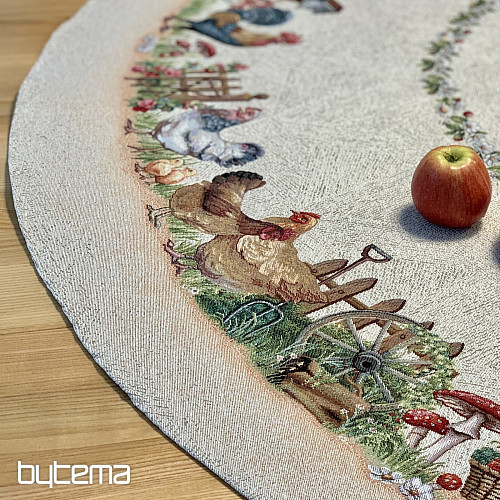 Gobelínový ubrus kulatý KOHOUT U PLOTU