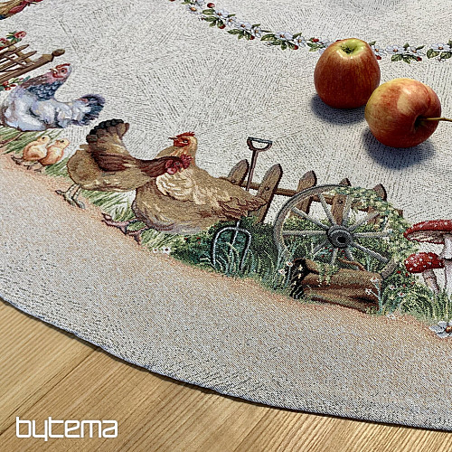 Gobelínový ubrus kulatý KOHOUT U PLOTU