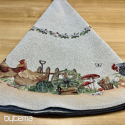 Gobelínový ubrus kulatý KOHOUT U PLOTU