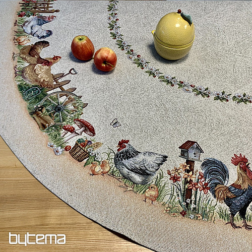 Gobelínový ubrus kulatý KOHOUT U PLOTU