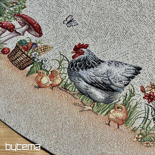 Gobelínový ubrus kulatý KOHOUT U PLOTU