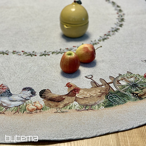 Gobelínový ubrus kulatý KOHOUT U PLOTU