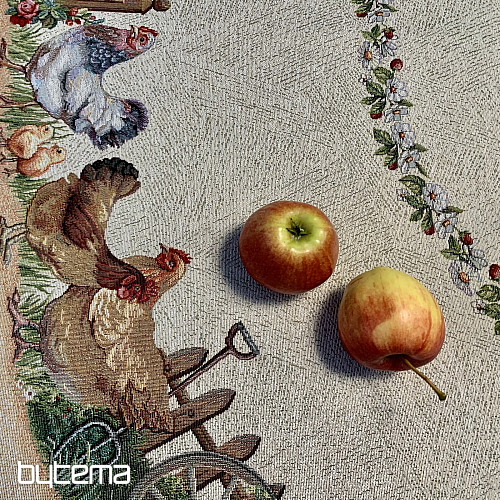 Gobelínový ubrus kulatý KOHOUT U PLOTU