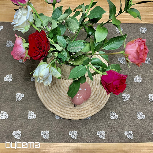 Žakárový šál ALPSKÉ KVĚTINY HNĚDÝ