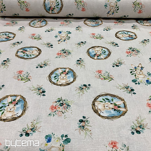 Dekorační látka VELIKONOCE ZAJEČICE s růží