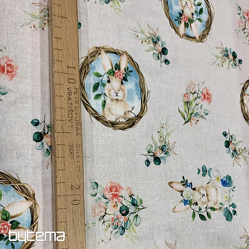 Dekorační látka VELIKONOCE ZAJEČICE s růží