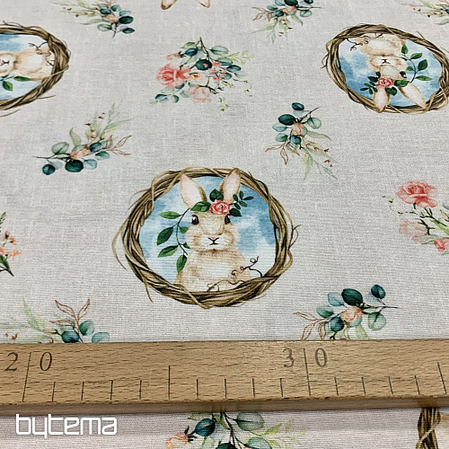 Dekorační látka VELIKONOCE ZAJEČICE s růží