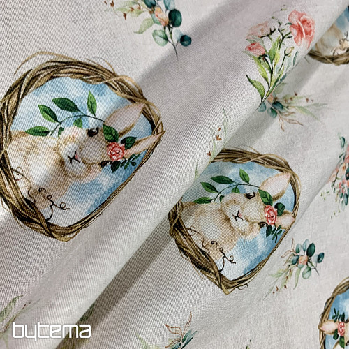 Dekorační látka VELIKONOCE ZAJEČICE s růží