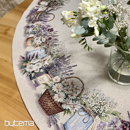 Gobelínový ubrus kulatý KRÁSA V KOŠÍKU