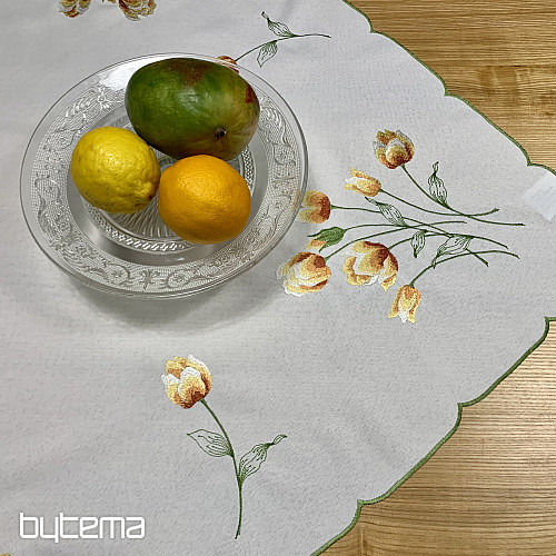 Vyšívaný ubrus a šál TULIPÁNY oranžové