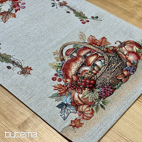 Gobelínový ubrus a šál HOUBY V KOŠÍKU