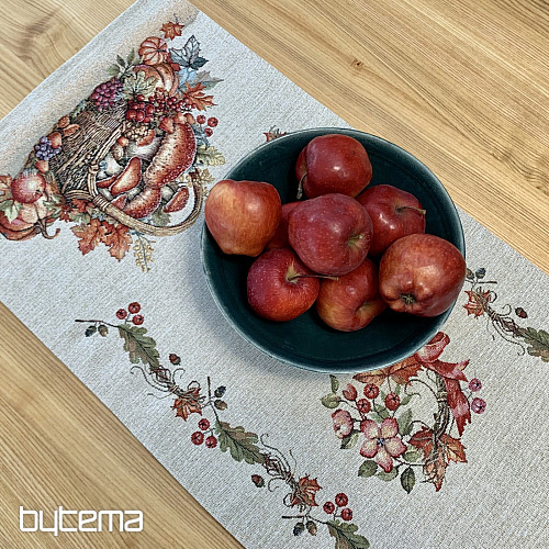 Gobelínový ubrus a šál HOUBY V KOŠÍKU