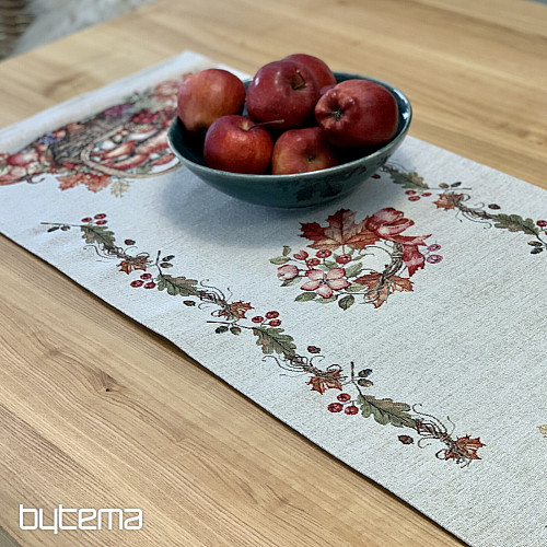 Gobelínový ubrus a šál HOUBY V KOŠÍKU