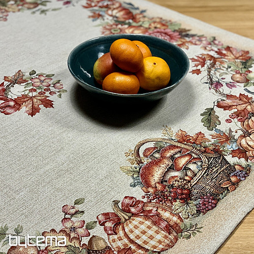 Gobelínový ubrus a šál HOUBY V KOŠÍKU