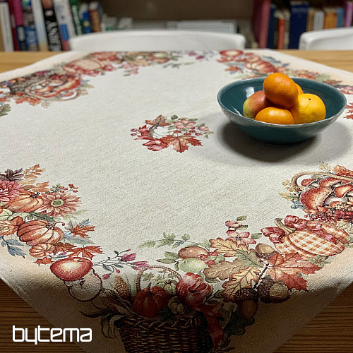 Gobelínový ubrus a šál HOUBY V KOŠÍKU