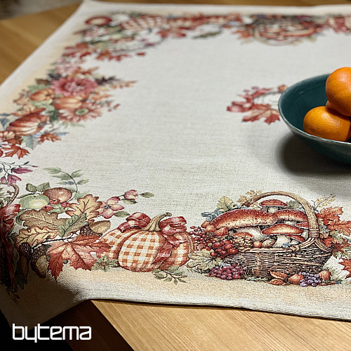 Gobelínový ubrus a šál HOUBY V KOŠÍKU