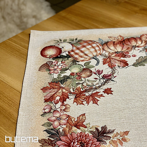 Gobelínový ubrus a šál HOUBY V KOŠÍKU