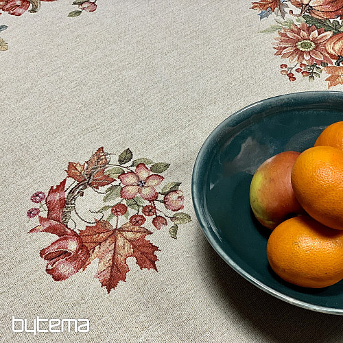 Gobelínový ubrus a šál HOUBY V KOŠÍKU