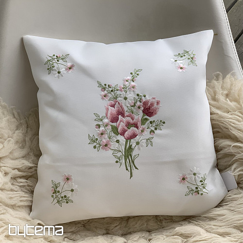 Vyšívaný dekorační povlak KYTICE S TULIPÁNY