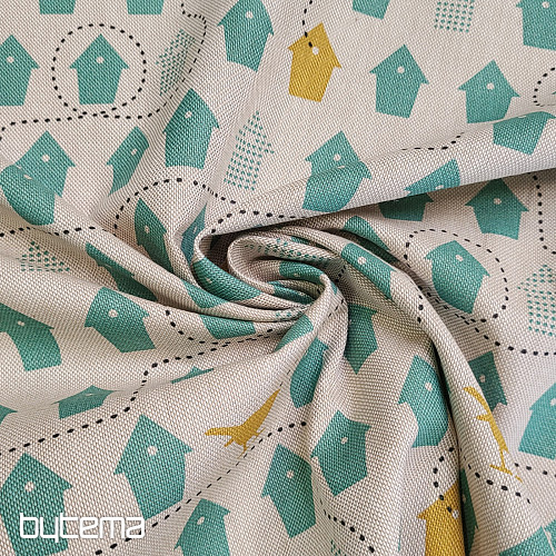 Bavlněná látka PTAČÍ BUDKY