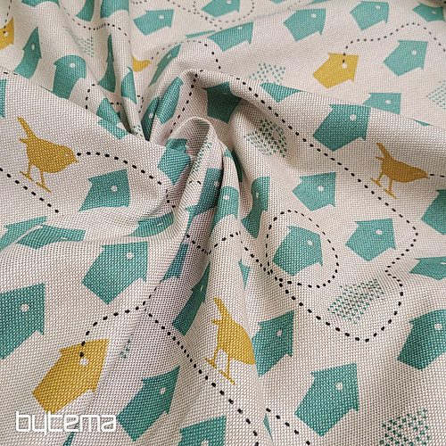 Bavlněná látka PTAČÍ BUDKY