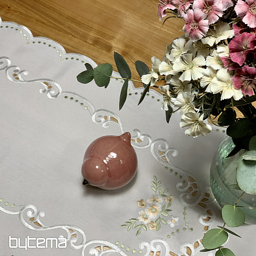 Ubrus a šál KVĚTINKY meruňkové vyšívaný