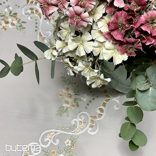 Ubrus a šál KVĚTINKY meruňkové vyšívaný