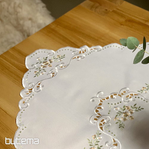 Ubrus a šál KVĚTINKY meruňkové vyšívaný