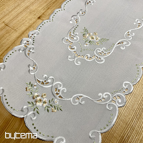 Ubrus a šál KVĚTINKY meruňkové vyšívaný