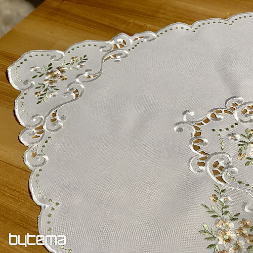 Ubrus a šál KVĚTINKY meruňkové vyšívaný