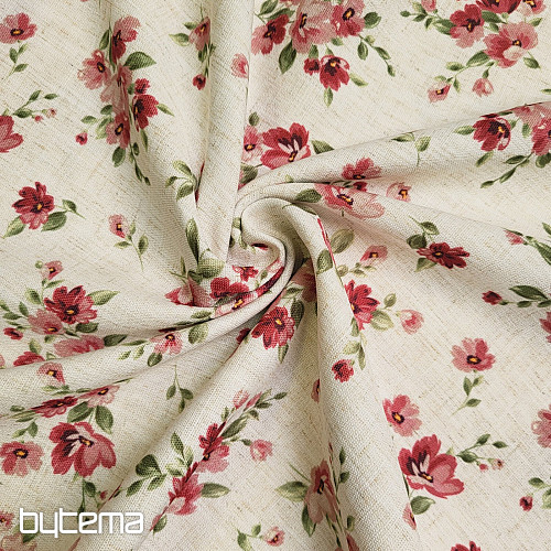 Dekorační látka KVĚTY LINO červená