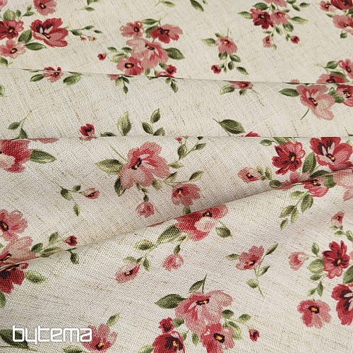 Dekorační látka KVĚTY LINO červená