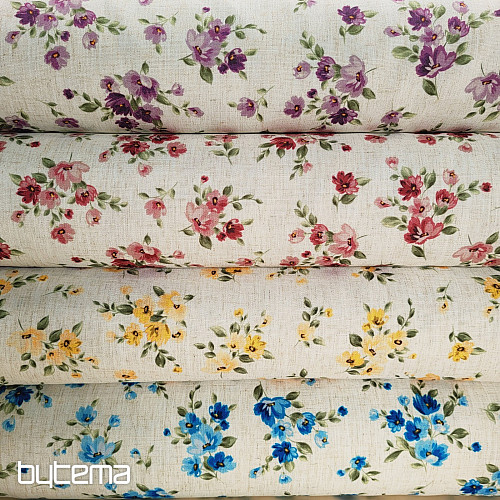 Dekorační látka KVĚTY LINO červená