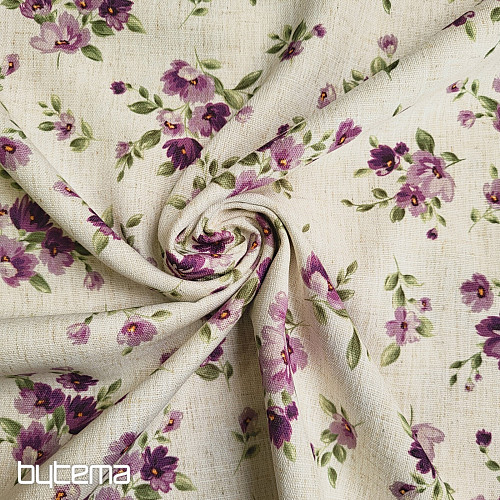 Dekorační látka KVĚTY LINO fialová