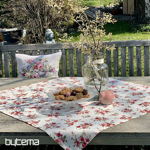 Ubrus a šál KVĚTY LINO červená