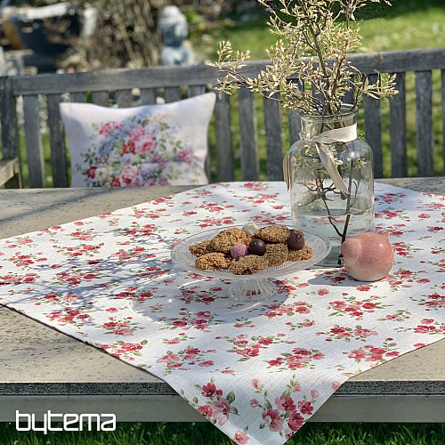 Ubrus a šál KVĚTY LINO červená